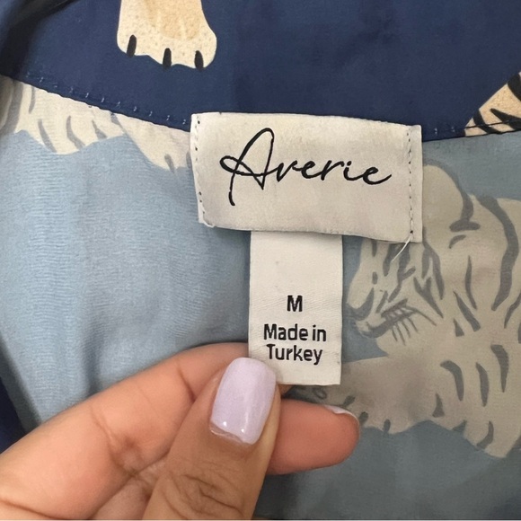 Averie Lion print pajama long sleeve button up top (Top only) size M color Blue - Picture 8 of 12
